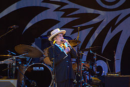 Bob Dylan performing at Finsbury Park, London, June 18, 2023